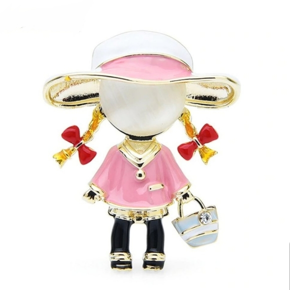 Jewelry - 18K Gold Opal Carry Bag Girl Brooch